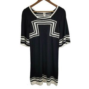 Sangria Flared Sleeve Knit Stripe Colorblock Dress